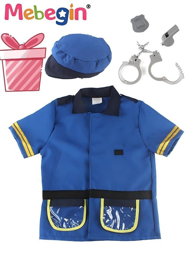 MEBEGIN 6 PCS Police Uniform Cosplay and Dress Up Toys for Kids include Hat Handcuffs Badge Whistle Costume Accessories, Cop Costume Outfit Set for Role-playing, Themed Parties - Image 1
