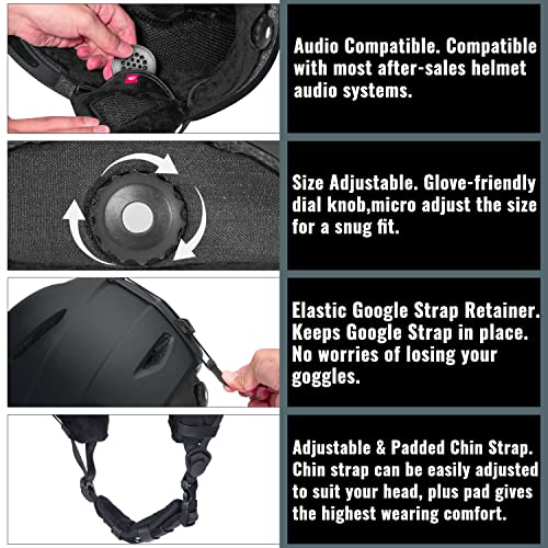 TurboSke Ski Helmet, Snowboard Helmet Snow Sports Helmet, Audio Compatible Helmet for Men, Women and Youth (L, Black) - Image 4