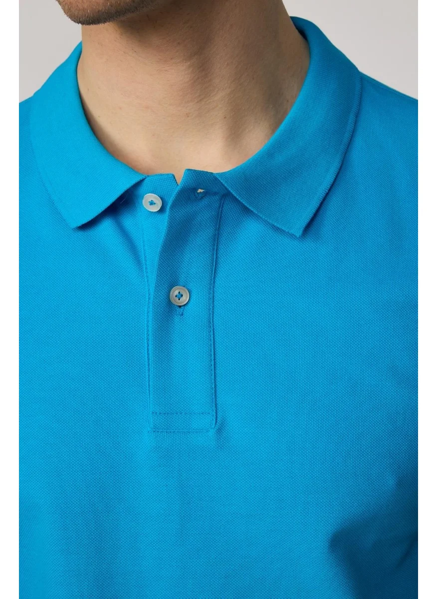 تودورس Men's Slim Fit Narrow Cut Cotton Plain Pique Blue Polo Collar T-Shirt