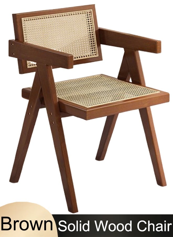 Generic Dining Chair,Rattan Accent Chairs,Mid century Modern Accent Chair Solid Wood Frame Armchair with Rattan Design Perfect,for Office, Kitchen, Dining, Bedroom, Living Room Side Chair,Brown  - Image 1