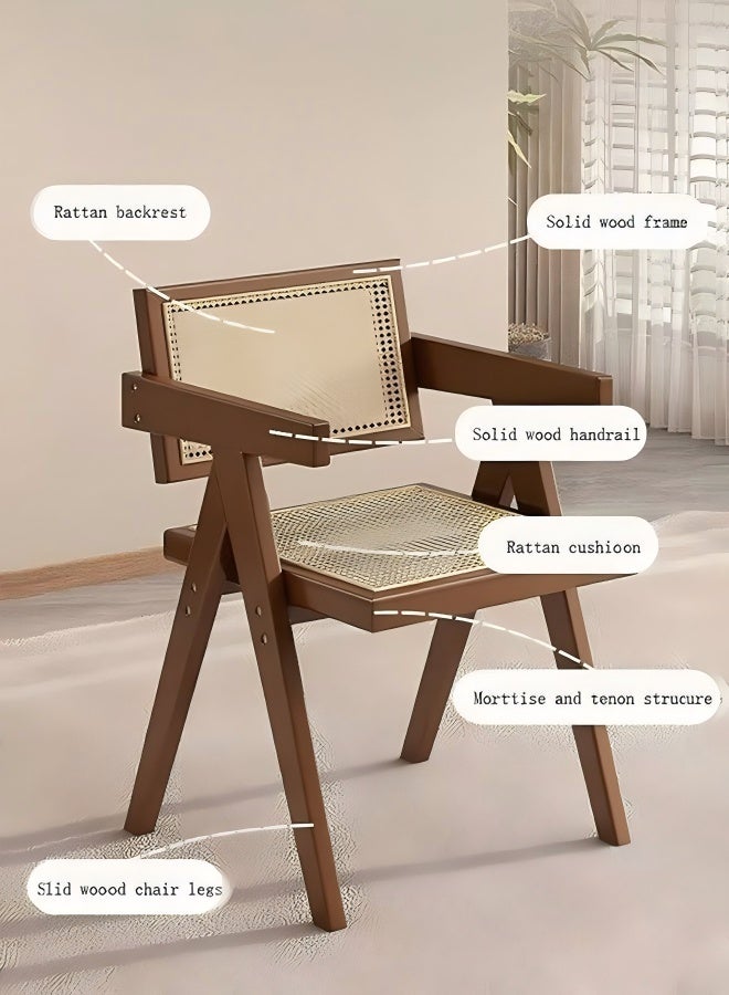Generic Dining Chair,Rattan Accent Chairs,Mid century Modern Accent Chair Solid Wood Frame Armchair with Rattan Design Perfect,for Office, Kitchen, Dining, Bedroom, Living Room Side Chair,Brown  - Image 2