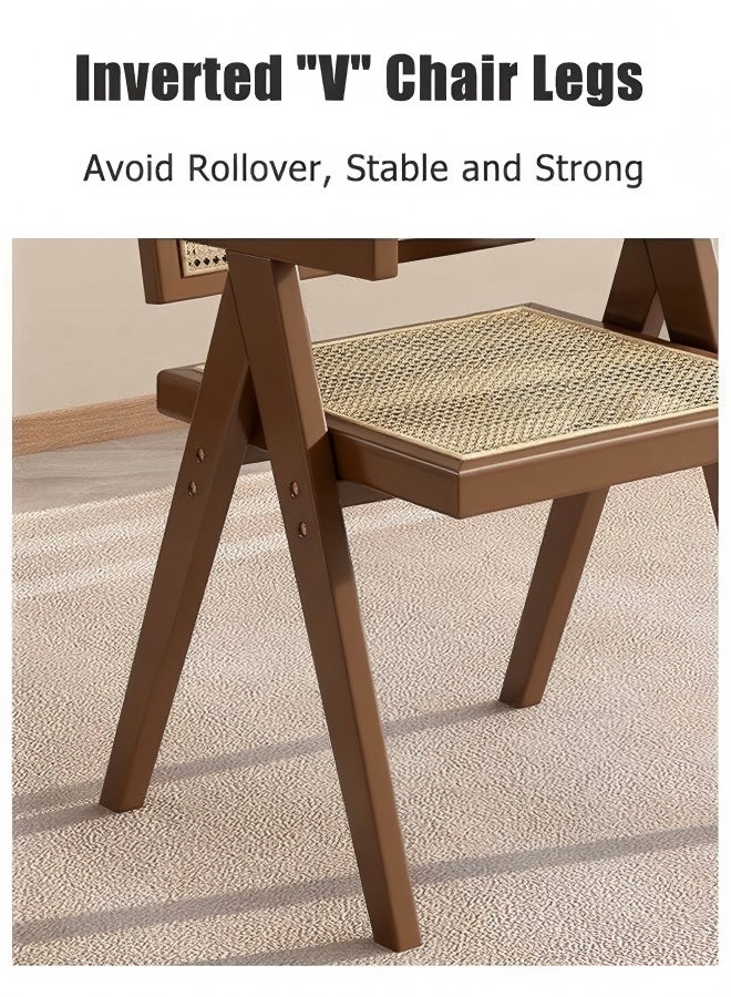 Generic Dining Chair,Rattan Accent Chairs,Mid century Modern Accent Chair Solid Wood Frame Armchair with Rattan Design Perfect,for Office, Kitchen, Dining, Bedroom, Living Room Side Chair,Brown  - Image 4