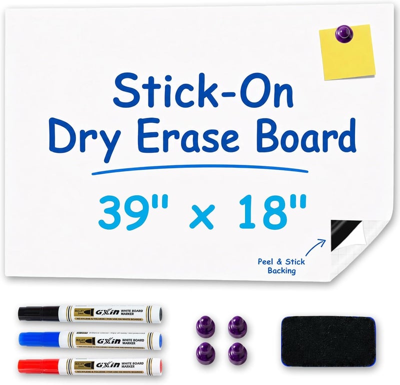 YOUNGJQ Magnetic Whiteboard Contact Paper 39" x 18”, Adhesive Magnetic Dry Erase White Board Sticker for Wall, Peel and Stick Wallpaper, Easy to Write and Clean for Kids Playroom Office - Image 2
