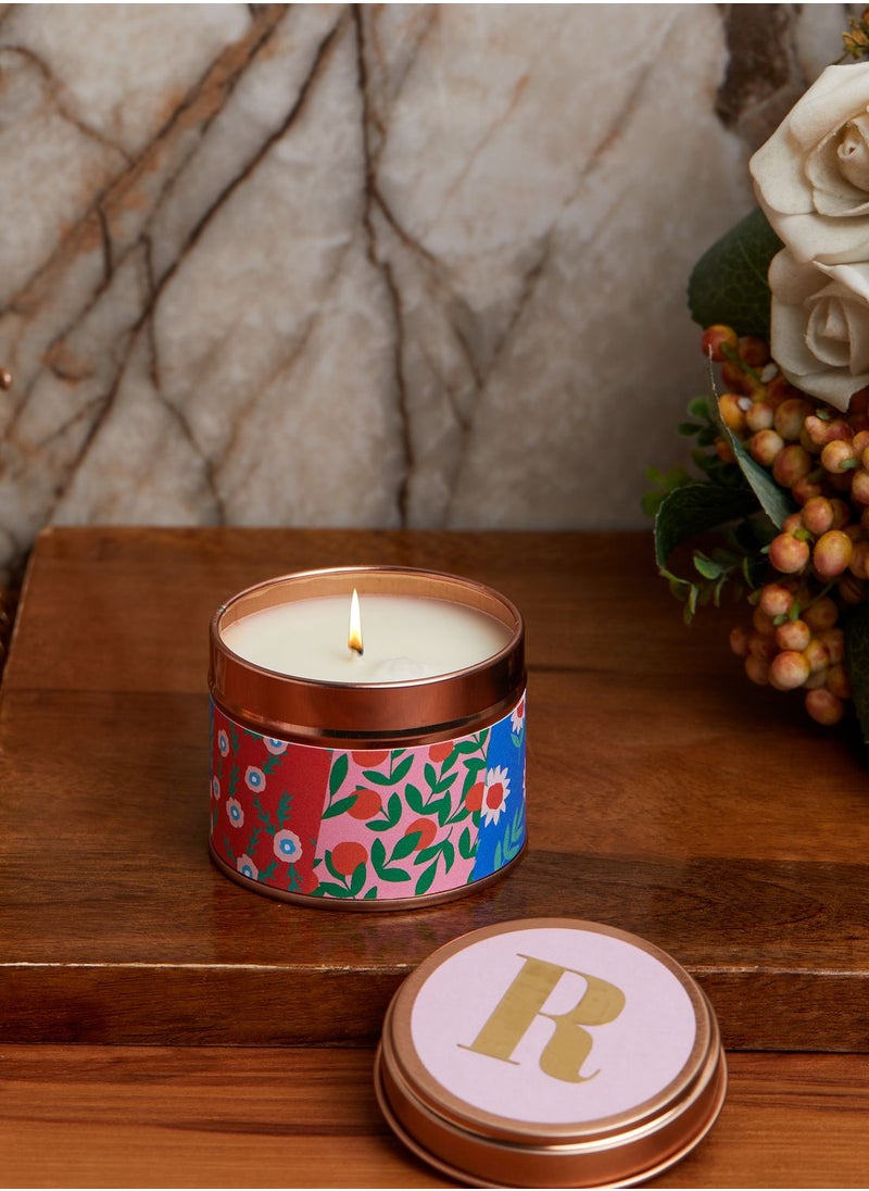 Flamingo Candles - R Initial Floral Candle - Image 1