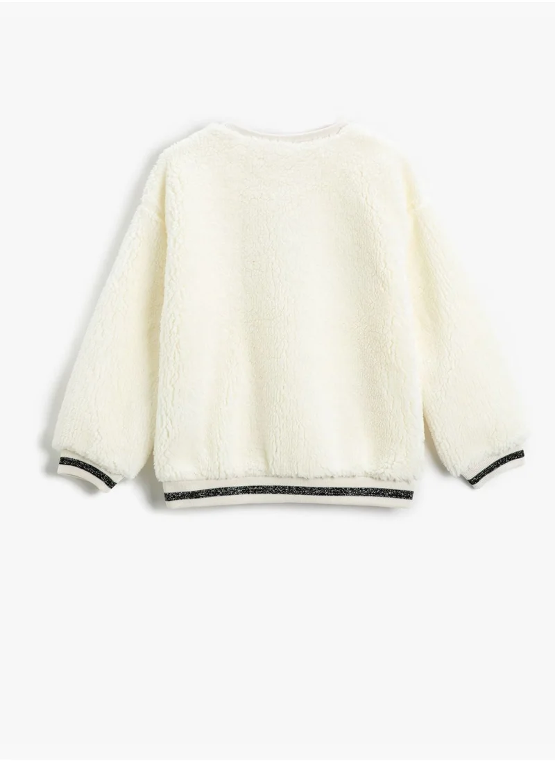 KOTON Shearling Sweatshirt Gleamy Applique Detail