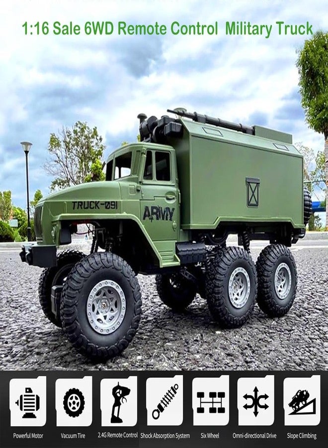 GoolRC RC Military Truck, 1:16 Scale 6WD Remote Control Car, Off-Road RC Truck with LED Light and 2 Batteries, All Terrain Army Transport Vehicle for Adults - Image 2