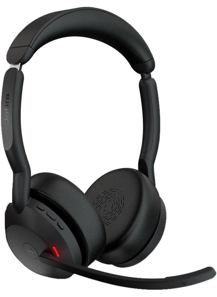 جابرا سماعة رأس بلوتوث ستيريو لاسلكية Evolve2 55 MS مع محول USB-C Link 380c، إلغاء الضوضاء النشط (ANC)، مكبرات صوت 28 مم، تقنية مكالمات 4 ميكروفونات، حتى 18 ساعة من عمر البطارية، ضوء مشغول، بلوتوث 5.2، حزام رأس فوق الأذن، معتمد من مايكروسوفت تيمز، أسود | 25599-999-899 - Image 2