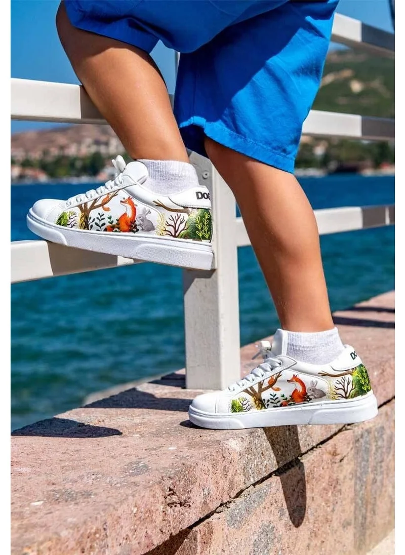 دوجو Unisex Kids Vegan Leather White Sneakers - Better Together Design