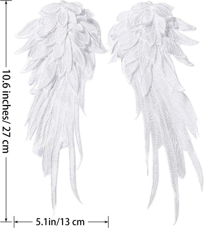 ONWON 2 Pairs 3D Angel Wings Embroidered Neckline Lace Trim Applique Sewing On Patches Small White and Black - Image 2