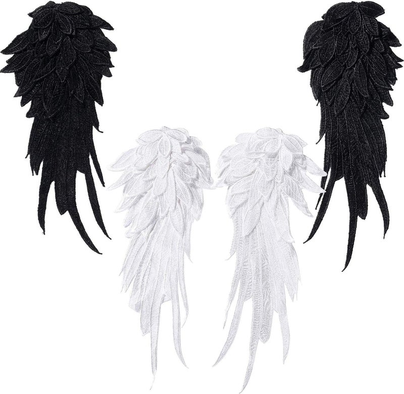 ONWON 2 Pairs 3D Angel Wings Embroidered Neckline Lace Trim Applique Sewing On Patches Small White and Black - Image 1