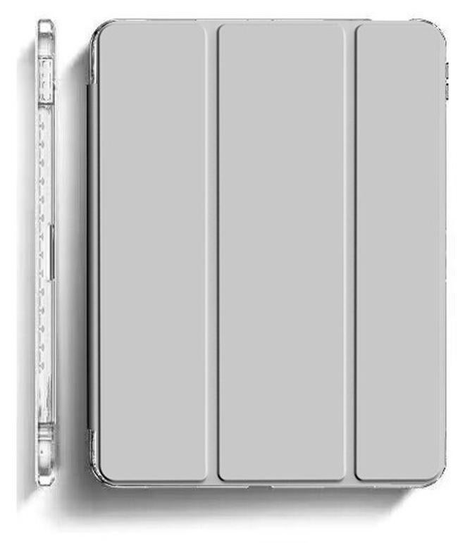 Case for iPad air 11 Inch 2024/air 4/air 5 with Pencil Holder, Clear Transparent Back Shell Slim Stand Shockproof Tablet Cover, Auto Wake/Sleep (Grey)