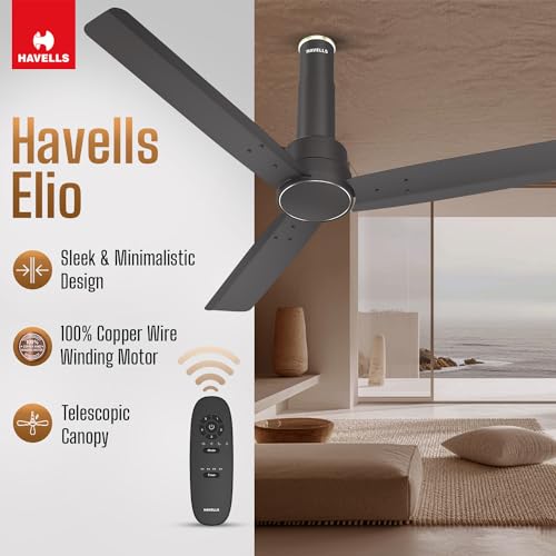 Havells 1200mm Elio BLDC Ceiling Fan | Remote Controlled, High Air Delivery Fan | 5 Star Rated, Upto 60% Energy Saving, 2+1* Year Warranty | (Pack of 1, Smoke Brown) - Image 2