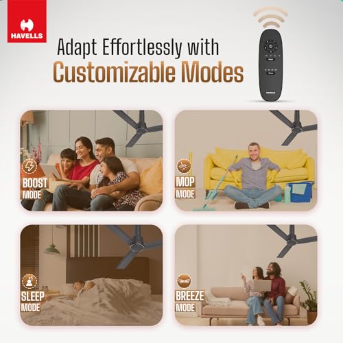 Havells 1200mm Elio BLDC Ceiling Fan | Remote Controlled, High Air Delivery Fan | 5 Star Rated, Upto 60% Energy Saving, 2+1* Year Warranty | (Pack of 1, Smoke Brown) - Image 4
