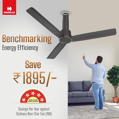 Havells 1200mm Elio BLDC Ceiling Fan | Remote Controlled, High Air Delivery Fan | 5 Star Rated, Upto 60% Energy Saving, 2+1* Year Warranty | (Pack of 1, Smoke Brown) - Image 5