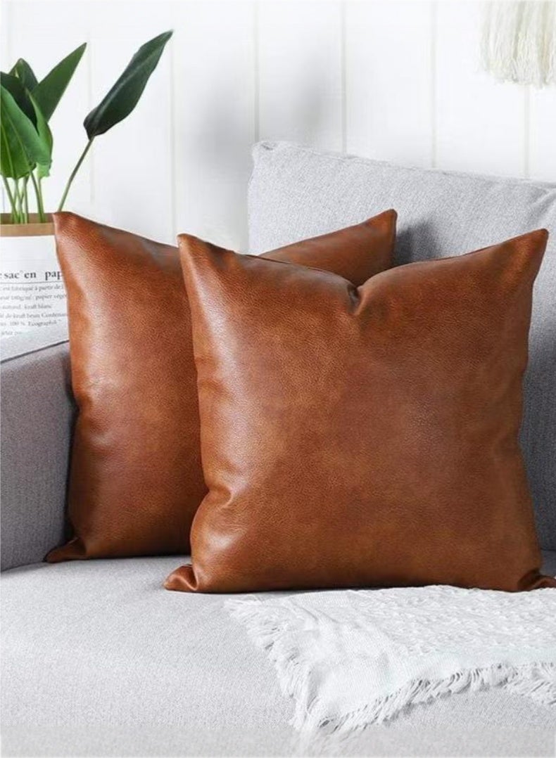 JUNYOUK Set of 4 Throw Pillow Covers, PU leather Pillow Cases, Decorative Modern Pillow Cushion Case for Couch Bedroom Living Room (Brow, 18 x 18 Inch) - Image 3
