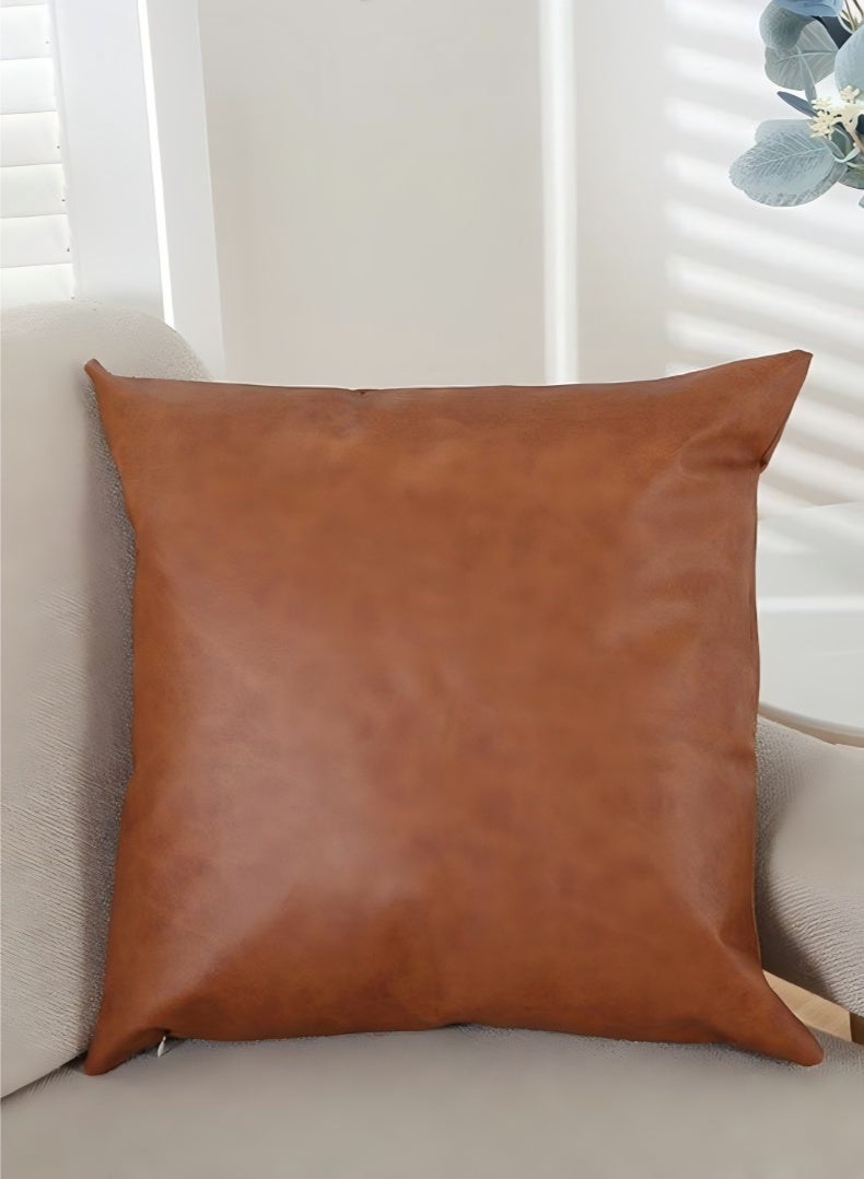 JUNYOUK Set of 4 Throw Pillow Covers, PU leather Pillow Cases, Decorative Modern Pillow Cushion Case for Couch Bedroom Living Room (Brow, 18 x 18 Inch) - Image 4
