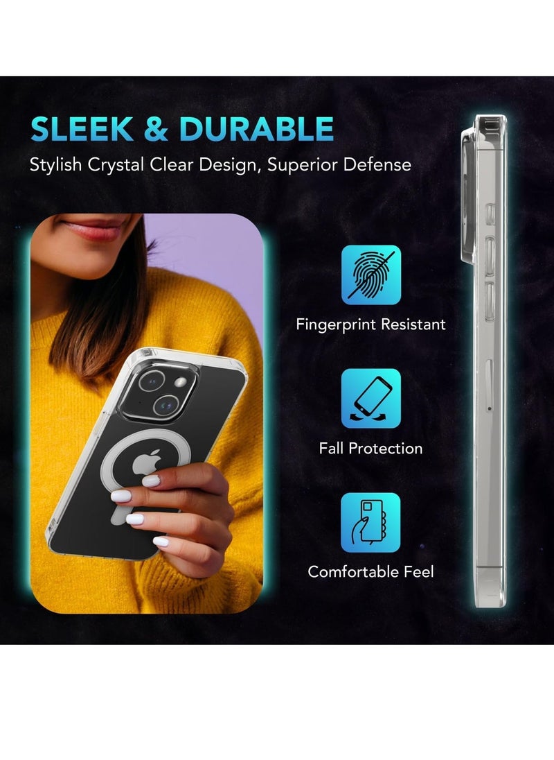 ELTRAZONE Designed for iPhone 13 Case, [Clear] 5 in 1 [Non Yellowing] Case with 2X Tempered Glass Screen and 2X Camera Lens Protectors, Shockproof and Air-Guard Corners (Clear MagSafe)