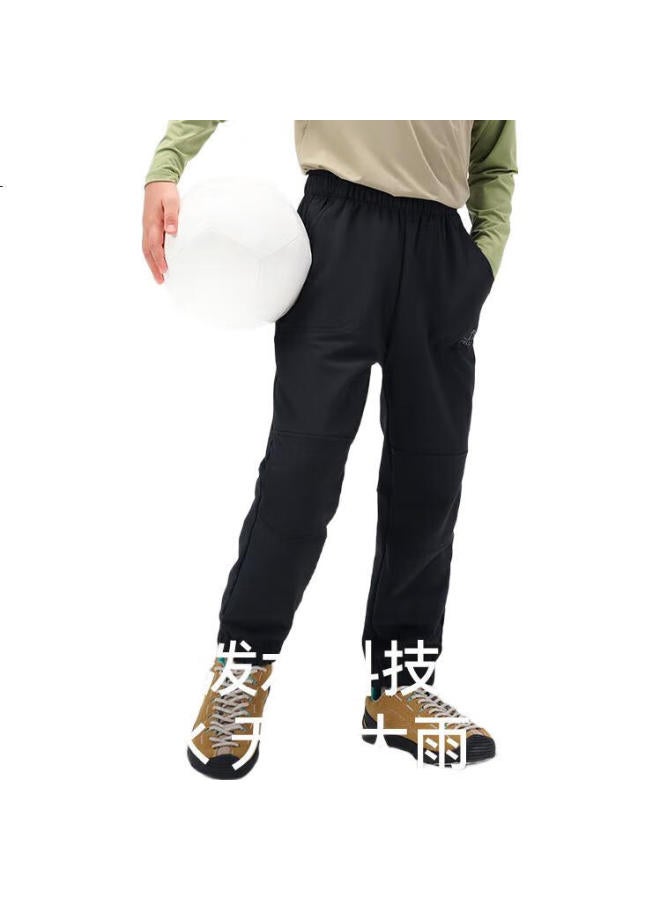 Pelliot Outdoor Children'S Soft Shell Pants, Winter Windproof And Waterproof, Fleece-Lined For Warmth, Hiking And Sports Trousers, 134307173, Black, Size 130 - Image 2
