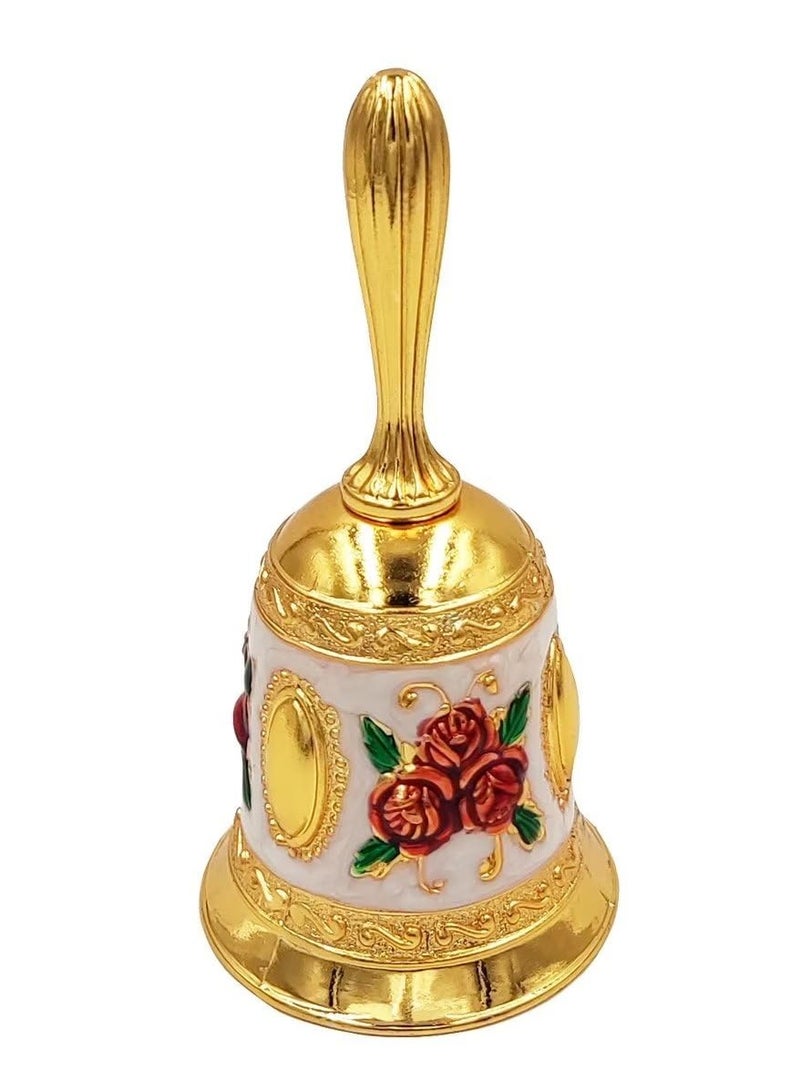 Jolley Handbell, Metal Dinner Bell, Colorful Decorated Wedding Bell, Service Bell, Call Bell (golden red rose) - Image 1
