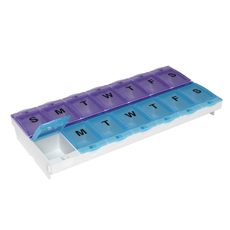 EZY DOSE (14-Day) AM/PM Pill Case, Medicine Planner, Vitamin Organizer Box, 2X-Large Locking Compartments to Secure Prescription Medication and Prevent Accidental Spilling, Color May Vary, BPA Free - Image 1