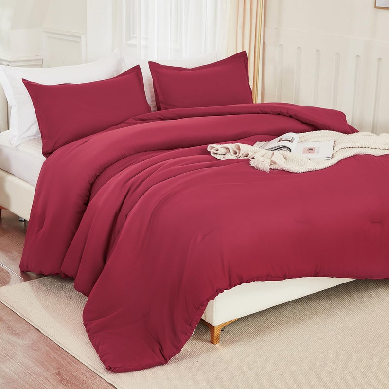 Litanika Litanika Burgundy Red Comforter Set Queen Size  3 Pieces Lightweight Solid Bedding Comforter Set  All Season Fluffy Bed Set (90x90In Comforter & 2 Pillowcases)  - Image 2