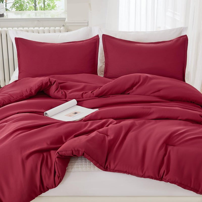 Litanika Litanika Burgundy Red Comforter Set Queen Size  3 Pieces Lightweight Solid Bedding Comforter Set  All Season Fluffy Bed Set (90x90In Comforter & 2 Pillowcases)  - Image 5