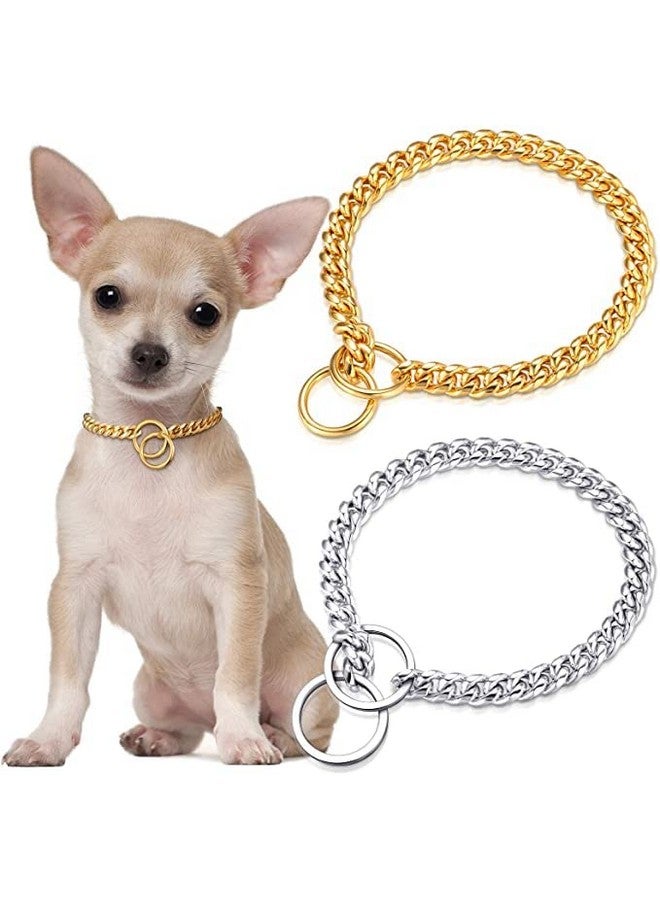 2 Pieces Metal Dog Collar Gold And Silver Chain Small Link Dog Training Collar For Medium & Large Dogs (Length 24 Inch) - Image 1