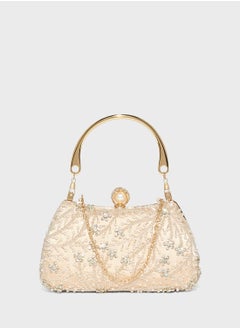 Khizana Metal Handle Diamante Floral Clutch Bag  - Image 1