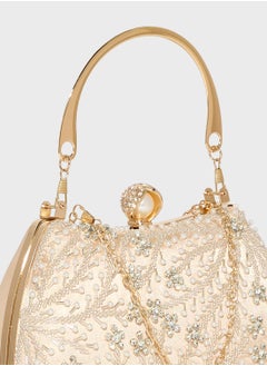 Khizana Metal Handle Diamante Floral Clutch Bag  - Image 4