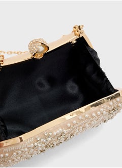 Khizana Metal Handle Diamante Floral Clutch Bag  - Image 5