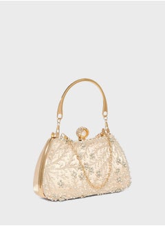 Khizana Metal Handle Diamante Floral Clutch Bag  - Image 3