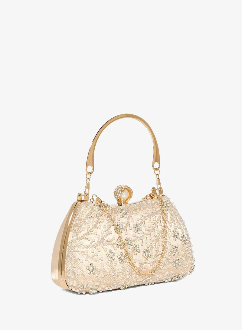 Khizana Metal Handle Diamante Floral Clutch Bag