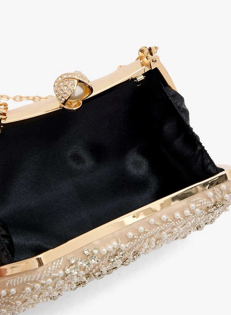 Khizana Metal Handle Diamante Floral Clutch Bag