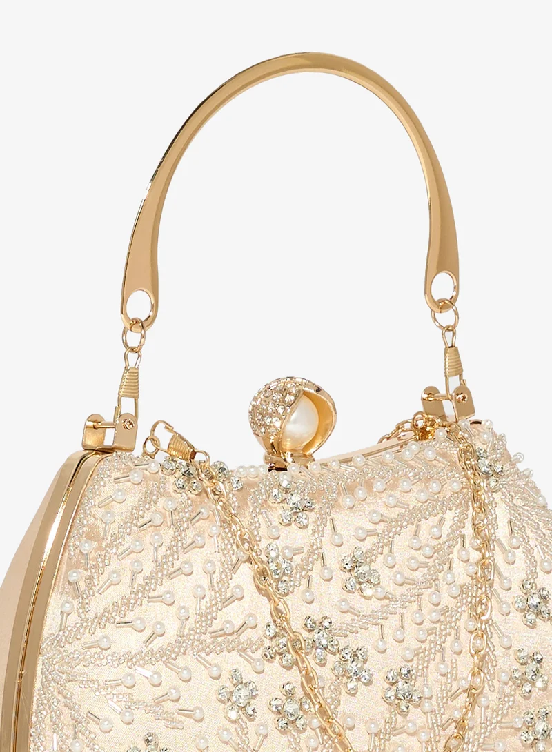 Khizana Metal Handle Diamante Floral Clutch Bag