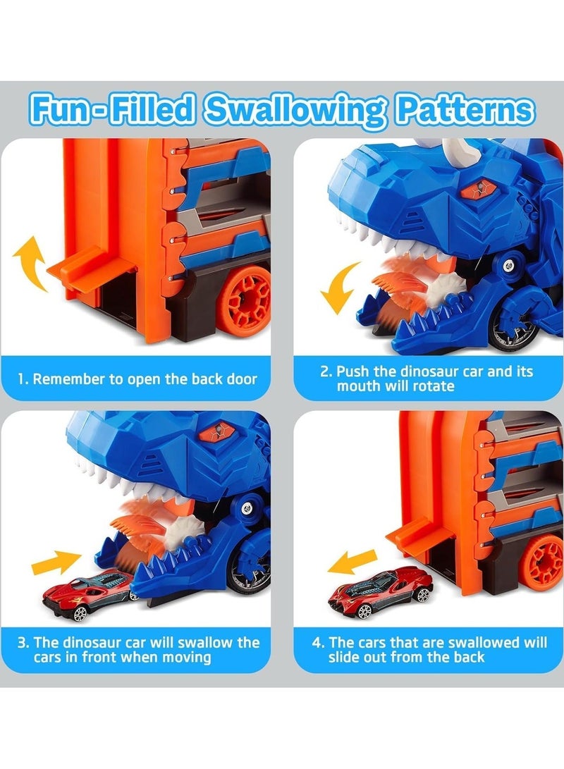 سيارة لعبة شاحنة نقل الديناصورات، عربة قطار منجنيق مع 12 سيارة سباق صغيرة مصبوبة، مسار سباق قابل للتحويل وتخزين للبلع، هدية للأطفال من سن 3 إلى 7 سنوات - Image 3