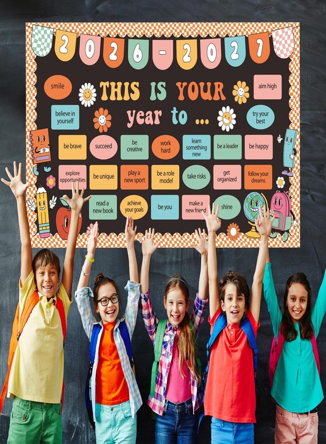 Polaxium This is Your Year Bulletin Board Set Classroom Decoration Hippie Retro New Year Bulletin Board Set Welcome Back to School Theme Cutouts for School Office Chalkboard Wall Learning Activities Decoration - Image 5