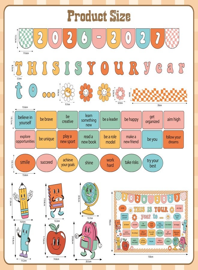 Polaxium This is Your Year Bulletin Board Set Classroom Decoration Hippie Retro New Year Bulletin Board Set Welcome Back to School Theme Cutouts for School Office Chalkboard Wall Learning Activities Decoration - Image 3