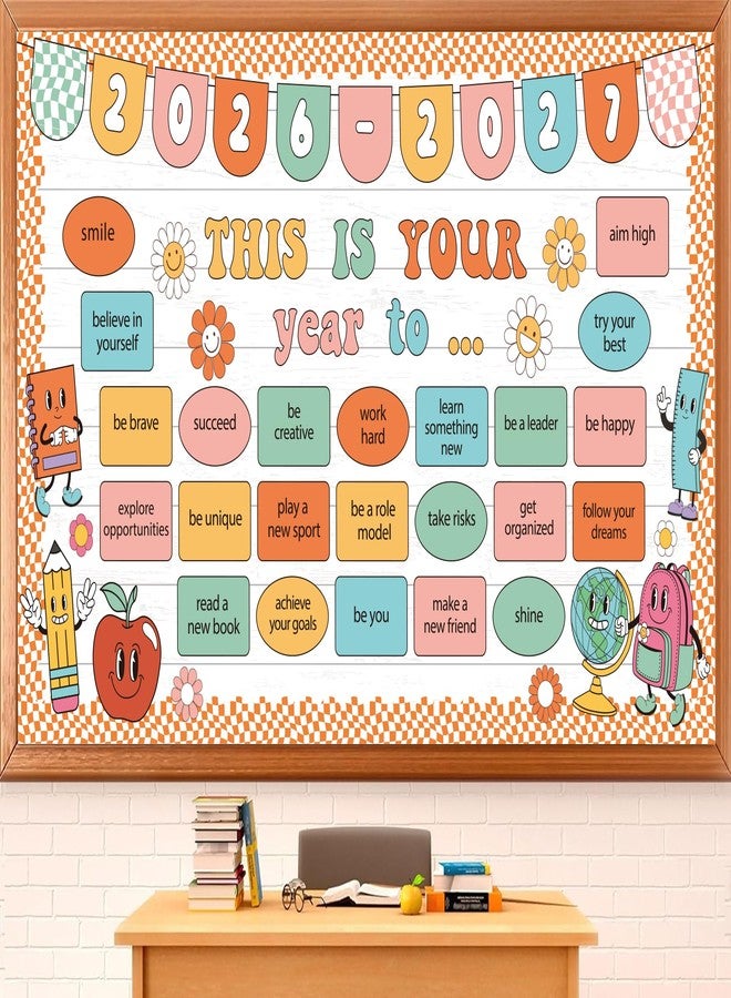 Polaxium This is Your Year Bulletin Board Set Classroom Decoration Hippie Retro New Year Bulletin Board Set Welcome Back to School Theme Cutouts for School Office Chalkboard Wall Learning Activities Decoration - Image 1