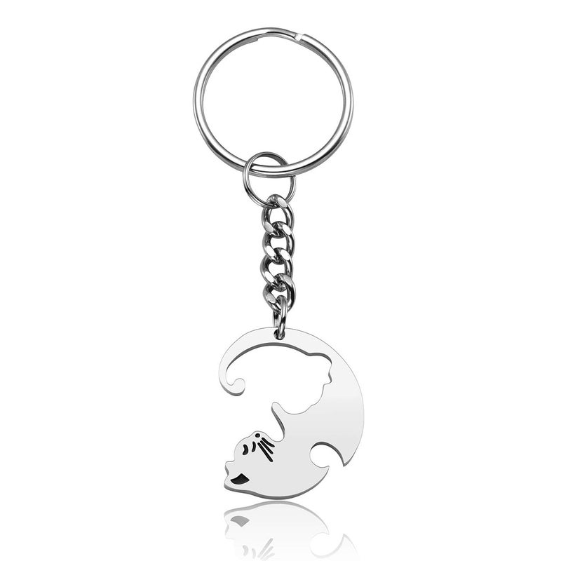 Jovivi 2pcs Stainless Steel Couples Keychains Black White Cat Puzzle Piece Matching Couple Keychain Set Yin Yang Matching Puzzle Keychain His & Her Lover Gift - Image 4
