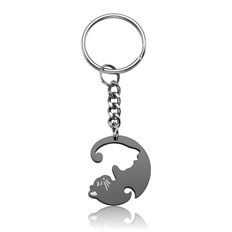 Jovivi 2pcs Stainless Steel Couples Keychains Black White Cat Puzzle Piece Matching Couple Keychain Set Yin Yang Matching Puzzle Keychain His & Her Lover Gift - Image 3