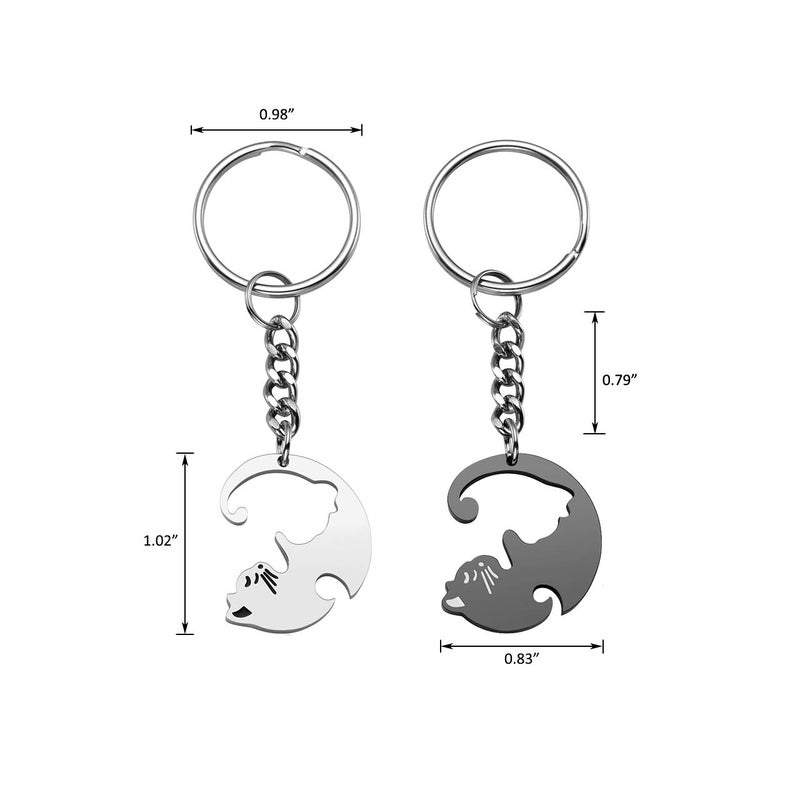 Jovivi 2pcs Stainless Steel Couples Keychains Black White Cat Puzzle Piece Matching Couple Keychain Set Yin Yang Matching Puzzle Keychain His & Her Lover Gift - Image 5