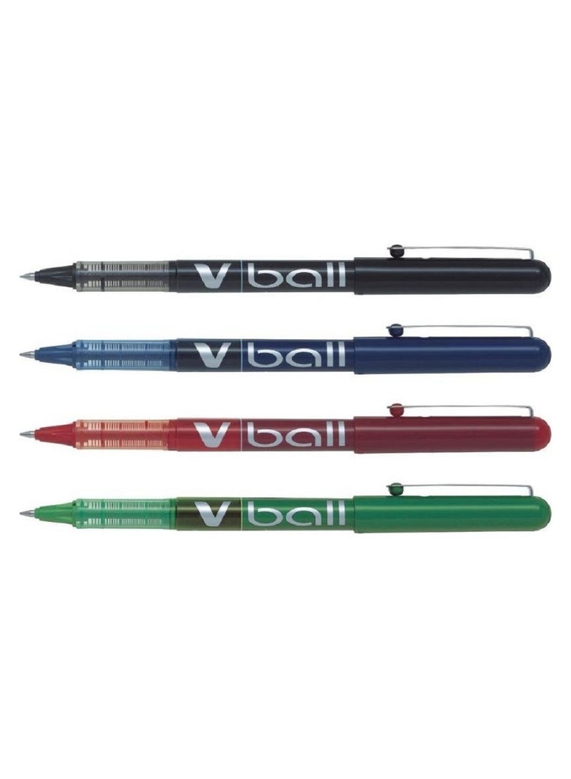 PILOT Pilot V-Ball 0.5mm Liquid Ink Pen Set of 4 Pens- BL-VB5 Black/Blue/Red/Green - Image 2