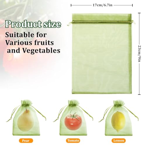 FloraSea 50 PCS 6X9 inches Fruit Protection Bags, Fruit Bags for Fruit Trees, Green Netting Fruit Cover Bags Drawstring Mesh Fruit Protectors Pest Barrier for Fruit Trees Veggies Garden - Image 2
