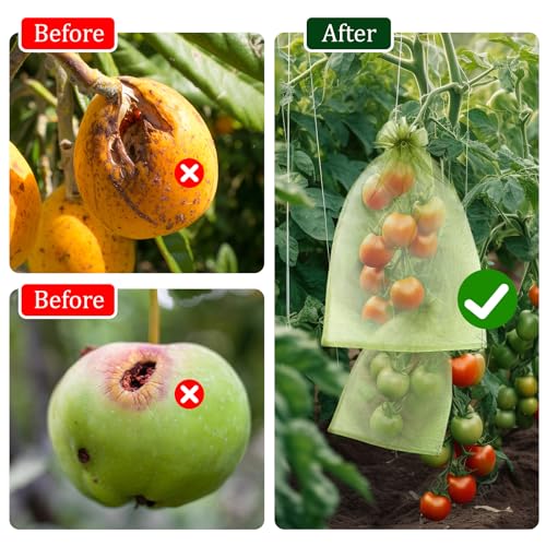 FloraSea 50 PCS 6X9 inches Fruit Protection Bags, Fruit Bags for Fruit Trees, Green Netting Fruit Cover Bags Drawstring Mesh Fruit Protectors Pest Barrier for Fruit Trees Veggies Garden - Image 5