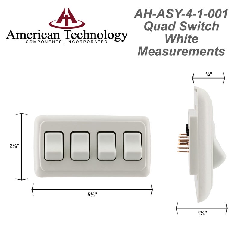 American Technology Components Quad SPST On-Off Switch with Bezel, 12-Volt, for RV, Trailer, Camper (White) - Image 4