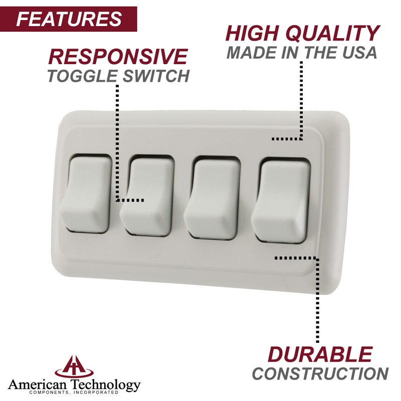American Technology Components Quad SPST On-Off Switch with Bezel, 12-Volt, for RV, Trailer, Camper (White) - Image 3