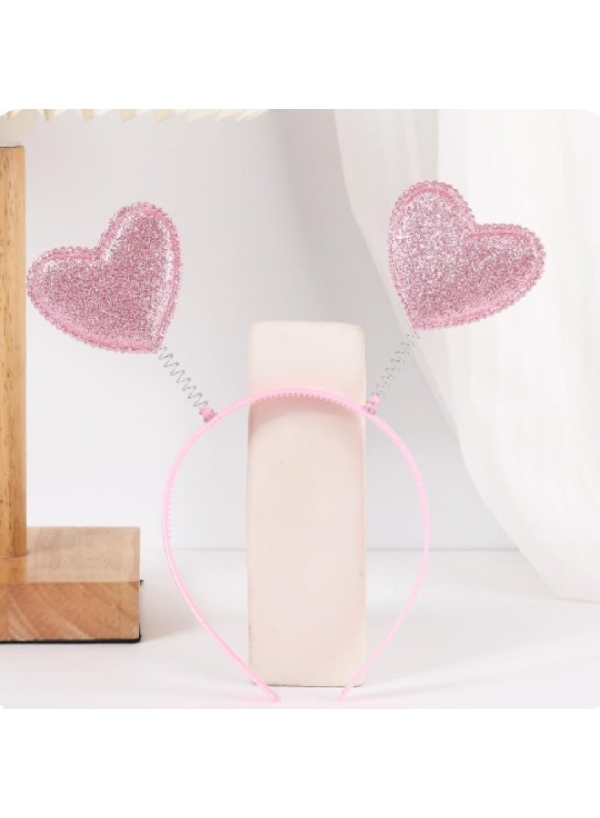 ThePartyPopper Pink Heart Headband Women's Valentine's Day Glitter Heart Headband Hairband Cupid Costume Accessories Wedding Birthday Christmas New Year's Eve Gift for Her