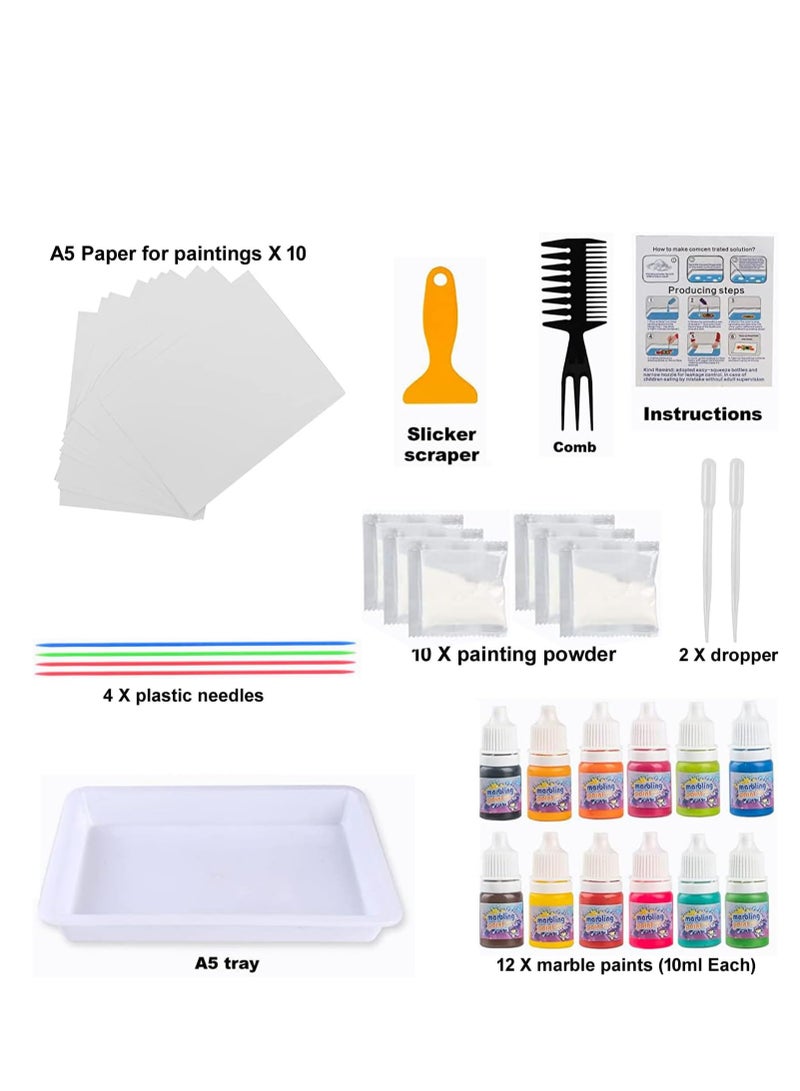 Premify Marbling Paint Arts and Crafts Kit, 12 Colors 10ml Each, Marble Painting Kit with Tray & Water Painting Paper Set, Drawing Art Games Gift for Kids Activities (Girls & Boys) - Image 2