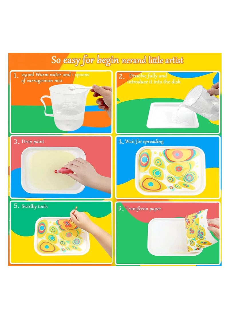 Premify Marbling Paint Arts and Crafts Kit, 12 Colors 10ml Each, Marble Painting Kit with Tray & Water Painting Paper Set, Drawing Art Games Gift for Kids Activities (Girls & Boys) - Image 3