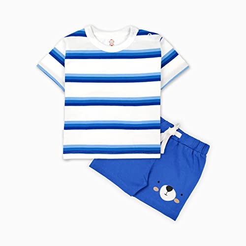 ARIEL Baby Boys & Baby girls Cotton Printed Round Neck Half Sleeve T-shirt & Short Latest Summer Clothing Sets (AR-BHALFSS-36-RBSTRIPE_Multicolor_3-6 months) - Image 2
